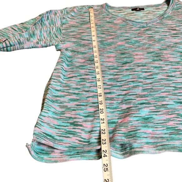 Jason Wu V-Neck Sweater Space Dye Teal Green Pink Size Large - Picture 9 of 10